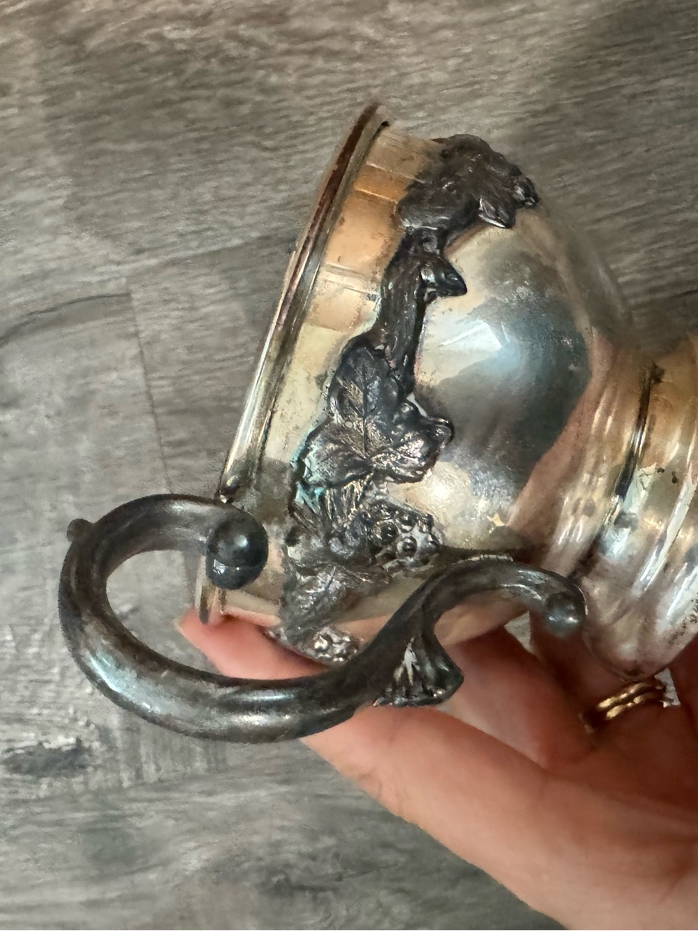Antique silver plate grape design sugar bowl candle holder - Picture 7 of 10